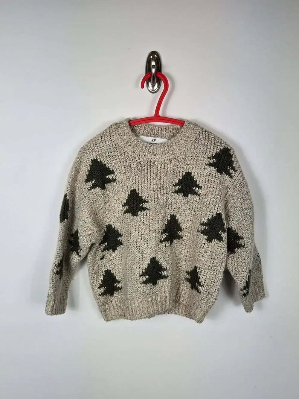 H&M Kids 18-24 Tree Print Chunky Knit Sweater Beige Mountaincore Cabin